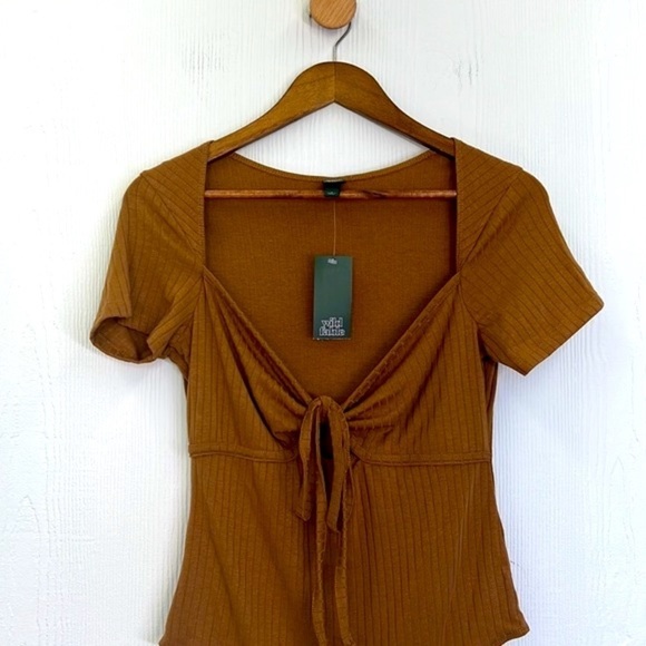 Wild Fable - NWT Ribbed Brown Tie Short Sleeve Bodysuit Size Medium - Picture 16 of 16